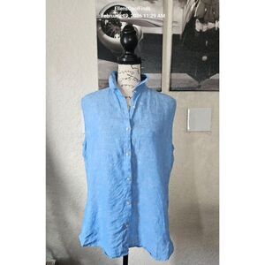 Uniqlo Blue Linen Sleeveless button up shirt Women's Medium